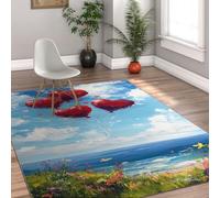 MOKOSAISE Tapis Lavable aux Fleurs romantiques 180x270cm d’intérieur printanier Forme Ballons en Forme cœur Rouge pour entrée Cuisine Chambre Tapis à Poil Bas en Fleurs Sauvages rêveuses