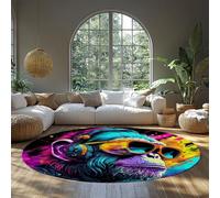 MOKOSAISE Tapis Monkey Round Area Lavable 200cm（Rond） Tapis Scratchi coloré Animal Modern Pop Art Moquette à Poil Bas pour Salon Chambre Fine