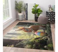 MOKOSAISE Tapis pour Le Salon 60x120cm Modern Bunny Rabbit Ovus colorés Scène forestière Tapis Fin Pliable Lavable pour Chambre Salle à Manger