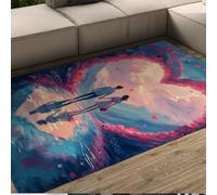 MOKOSAISE Tapis Romantique en Forme de cœur pour Un Couple Lavable 240x340cm Rose Bleu Ciel Rouge Moquette Basse pour la décoration de la Chambre Thème de l’Amour rêveur