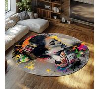 MOKOSAISE Tapis Rond de geishas Graffiti Lavable 135cm（Rond） Kimono Japonais coloré Ukiyo-e Femme pour Salon Bureau Salle à Manger Moquette Fine