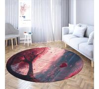 MOKOSAISE Tapis Rond Dreamy Sunset Rose Tree Pink Tree Swing 60cm（Rond） Paysage Romantique Moquette à Poil Bas pour Salon Maison Décoration de la Saint-Valentin