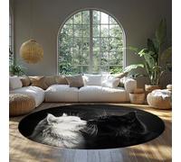 MOKOSAISE Tapis Rond Lavable 100cm（Rond） Grands Chats Noirs et Blancs Doux Qui s’embrassent Tapis à Poils Bas pour Salon Chambre Salle à Manger sous la Table