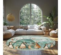 MOKOSAISE Tapis Rond Lavable Pingouin Sol décor Antarctique Animaux Cercle antidérapant Tapis pour Chambre Salon Maison Cuisine décor 152cm(Rond)