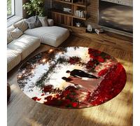 MOKOSAISE Tapis Rond Romantique pour Mariage 135cm（Rond） Tapis Lavable à Poil Bas pour Un Couple à Poils Bas pour Chambre Salon décoration élégante