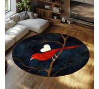 MOKOSAISE Tapis Ronds lavables pour Le Salon 90cm（Rond） Tapis à Poil Bas en Branche de Branche Cardinale Rouge Vintage Birds pour Chambre Salle à Manger Cuisine