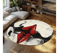 MOKOSAISE Tapis Ronds pour Chambre 135cm（Rond） Red Lips Kiss Tapis Lavable Design rétro Pop Art Moquette intérieure Douce et Fine pour Porte d’entrée Café Salle à Manger
