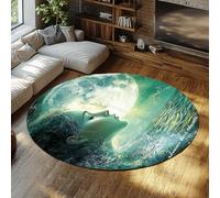 MOKOSAISE Tapis Ronds pour Salon lavables 135cm（Rond） Tapis Vintage bohème Doux à Poil Bas Moon Femme Lune Romantique intérieur pour Chambre Salle à Manger