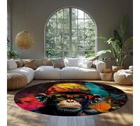 MOKOSAISE Tapis Scratchfiti Gorilla Round Area Washable 180cm（Rond） Moquette Moderne colorée fantaisiste antidérapante en Forme de Singe à Poil Bas pour Chambre de bébé du Salon