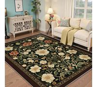 MOKOSAISE Tapis Traditionnel Salon 140x180cm Fleur Vintage Lavable Bohème Feuilles de Vigne Tapis Marron bordé pour Salle à Manger Couloir de la nurserie Couloir