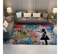 MOKOSAISE Tapis Vintage 80x150cm Bohèmes lavables pour Bureau Salle à Manger Chambre Poil Bas Pop Art Style Graffiti Silhouette Moquette de Sol colorée