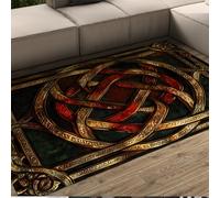 MOKOSAISE Tapis Vintage Celtic Kold 140x180cm Moquette géométrique à Poil Bas Traditionnelle Rouge Noir Or Lavable pour Salon et Chambre