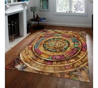 MOKOSAISE Tapis Vintage du Calendrier aztèque Lavable 180x240cm Ancient Mystique Visage coloré Tapis antidérapant du Salon pour étude de Bureau Décoration intérieure