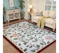 MOKOSAISE Tapis Vintage Rose Fleuri 60x90cm Valentine Day Flowers Fleurs crème Bordure Rouge Tapis antidérapant Bohème pour Chambre et Salon