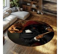 MOKOSAISE Vintage Gentleman Chien Cercle Tapis Classique Élégant Portrait D’Animal Impression Tapis Rond Lavable Doux Faible Poils Tapis De Sol pour Bureau 180cm(Rond)