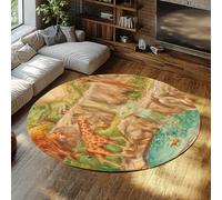 MOKOSAISE Vintage Girafe Lavable Rond Tapis pour Vivre à la Maison étude Salle à Manger Chambre Decor Sauvage Jungle Animal antidérapant Doux Cercle Tapis 150cm（Rond）