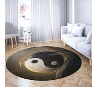MOKOSAISE Yin Yang Tapis Rond Doux antidérapant Tapis de Cercle Chinois Tai Chi Bagua pour Chambre à Coucher Salon Cuisine Bureau Étude Décor 91cm(Rond)