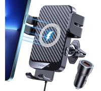 MOKPR Support de téléphone portable pour voiture 15 W avec fonction de charge, pince automatique à 270°, station de charge inductive, chargeur sans fil pour iPhone 16/15/14/13/12 et Samsung S25/S24