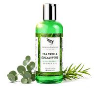 MOKSHA Gel douche à l'arbre à thé & eucalyptus, Gel douche rafraîchissant, hydratant, naturel bio pour peaux sèches, sensibles et irritées pour odeurs corporelles & salle de sport, anti acné - 250ml
