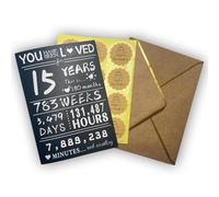 MOKTREGD Carte cadeau pour 15e anniversaire pour fille et garçon, cadeau pour fille de 15 ans, carte d'anniversaire pour petite-fille de 15 ans, petit-fils, fille ou meilleur ami, carte et enveloppe