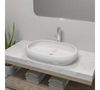 Mokuyard Lavabo de salle de bain ovale avec robinet mélangeur céramique blanc sur plan de travail Lavabo lavabo lavabo pour sanitaire, salle de bain ou toilettes, moderne pile commune
