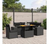 Mokuyary A308 Ensemble de 6 meubles de jardin en polyrotin avec coussins Noir
