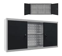 Mokuyary Armoire à Outils Murale Style Industriel Métal Gris et noir, Armoire d'atelier Suspendue avec Portes et 3 Étagères Réglable, Verrouillable, Étagère de Rangement pour Atelier, Garage