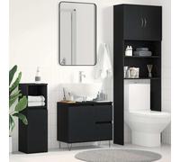 Mokuyary Armoire de lavabo avec porte aspect chêne noir 65 x 33 x 60 cm pour petits meubles de salle de bain dans hôtels, appartements, chambres d'hôtes