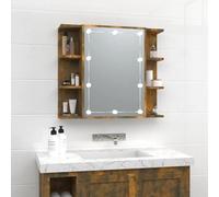 Mokuyary Armoire de salle de bain avec miroir LED chêne fumé 70 x 16,5 x 60 cm - Miroir de salle de bain moderne avec étagère - Pour petites salles de bains dans les hôtels, les appartements - Chêne