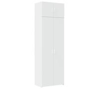Mokuyary Armoire haute blanche 70 x 42,5 x 225 cm en matériau dérivé du bois - Commode avec 8 compartiments et 2 portes - Armoire de cuisine d'appoint pour salon, couloir, cuisine