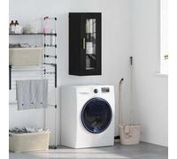 Mokuyary Armoire murale aspect chêne noir 34,5 x 34 x 90 cm - Armoire suspendue avec armoire de rangement - Armoire à pharmacie - Armoire murale pour salle de bain, cuisine et couloir