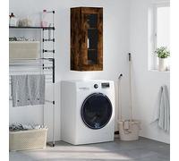 Mokuyary Armoire murale chêne fumé 34,5 x 34 x 90 cm - Armoire suspendue pour salle de bain - Meuble de rangement - Armoire à médicaments - Armoire murale pour salle de bain, cuisine et couloir