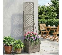Mokuyary Bac à Fleurs avec Treillis Gris 35 x 30 x 135 cm polyrotin Jardinière de Jardin, Bac de Plantation pour Cultiver Fleur Plantes Succulentes, Terrasse, Patio et Balcon