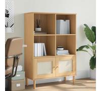 Mokuyary Bibliothèque SENJA Aspect de rotin Marron Bois Massif de pin, Meuble de Rangement avec Compartiments, Armoire Étagère à Livres pour Salon, Bureau, Chambre à Coucher -B