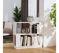 Mokuyary Bibliothèque/séparateur de pièce, blanc, 80 x 25 x 70 cm, en bois de pin massif, porte-livres, étagère pour salon, chambre à coucher, bureau