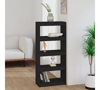 Mokuyary Bibliothèque/Séparateur de Pièce Noir 60x30x135,5 cm Pin Massif, Meuble de Rangement avec Compartiments, Armoire Étagère à Livres pour Salon, Bureau, Chambre à Coucher