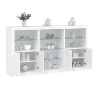 Mokuyary Buffet avec lumières LED - Blanc - 181,5 x 37 x 100 cm - Commode avec portes et étagères - Armoire de rangement pour salon, couloir, cuisine - B