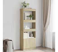 Mokuyary Buffet haut - 63 x 33 x 180 cm - En chêne Sonoma - Commode avec étagères et 2 portes - Armoire de rangement pour salon, couloir, cuisine