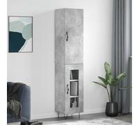Mokuyary Buffet haut gris béton 34,5 x 34 x 180 cm en matériau dérivé du bois - Commode avec porte en verre - Armoire de cuisine - Armoire de rangement pour salon, couloir, cuisine - B