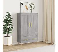 Mokuyary Buffet haut gris Sonoma - 69,5 x 31 x 115 cm - En matériau dérivé du bois - Commode avec tiroir et portes - Armoire de rangement pour salon, couloir, cuisine - E