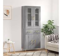 Mokuyary Buffet haut gris Sonoma - 69,5 x 34 x 180 cm - En matériau dérivé du bois - Commode avec 2 portes et 2 tiroirs - Armoire de rangement pour salon, couloir, cuisine - H