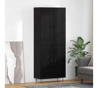 Mokuyary Buffet haut noir aspect chêne 69,5 x 34 x 180 cm - Buffet avec 2 portes en bois - Armoire de cuisine - Armoire de rangement pour salon, couloir, cuisine - H