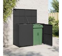 Mokuyary Cache-poubelles pour 2 poubelles en polyrotin noir 148 x 80 x 111 cm avec couvercle et portes pour poubelles, abris pour poubelles, habillage de poubelles