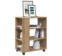 Mokuyary Caisson à roulettes en chêne artisanal, 60 x 35 x 75 cm, meuble à roulettes avec étagères, meuble de classement mobile avec roulettes, table d'appoint pour salon, bureau