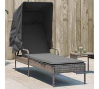 Mokuyary Chaise longue avec toit - Gris - En polyrotin - Chaise de plage - Pour jardin et piscine - Longue durée de vie