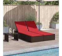 Mokuyary Chaise longue double avec coussin - En polyrotin - Marron - Pour jardin et piscine - Longue durée de vie