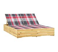Mokuyary Chaise longue double avec coussins en pin imprégné - Chaise longue avec coussin d'assise - Pour l'intérieur et l'extérieur - Motif à carreaux rouges