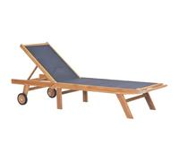 Mokuyary Chaise Longue Pliable avec roulettes Teck Massif et textilène, Transat de Jardin, Dossier Réglable en 5 Positions Bains de Soleil Mobilier pour Plage, Terrasse, Balcon