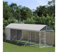 Mokuyary Chenil d'extérieur pour Chiens avec Toit argenté 2x10x2,5 m Enclos extérieur pour Chiens et Chiots, Cage Niche pour Jardin -B