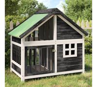 Mokuyary Chenil Gris 96x60,5x87 cm Bois de pin Solide Chenil pour Chien Facile à Assembler pour Extérieur, Jardin, Terrasse